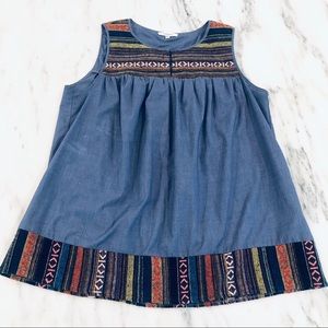 Anthropology Pleione Blue Tank w/tribal Pattern